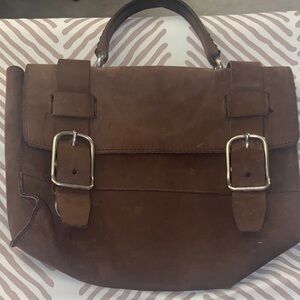 Micarl Brown leather briefcase style handbag